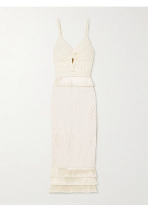 PatBO - Fringed Stretch-knit And Broderie Anglaise Jersey Midi Dress - Ivory - US0,US2,US4,US6,US8,US10,US12