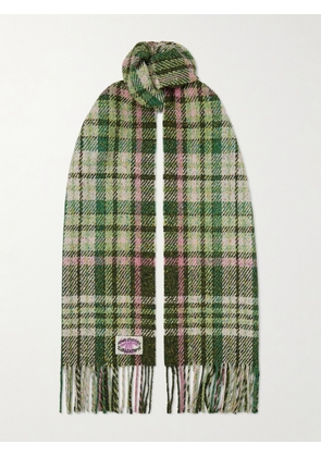 Acne Studios - Fringed Checked Tweed Scarf - Green - One size