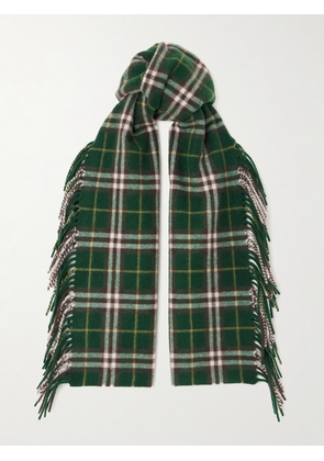 Burberry - Fringed Checked Cashmere Scarf - Green - One size