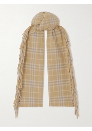 Burberry - Fringed Checked Cashmere Scarf - Neutrals - One size