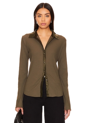 Rag & Bone The Ribbed Mix Media Button Down in Olive. Size L, M, S, XL, XS.