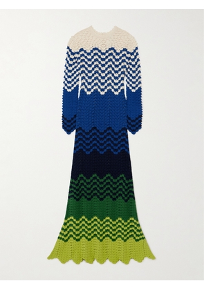 ESCVDO - + Net Sustain Musa Striped Crocheted Cotton Maxi Dress - Blue - x small,small,medium,large,x large