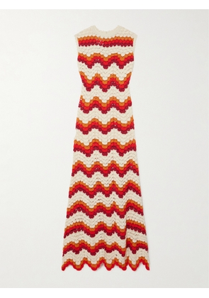 ESCVDO - + Net Sustain Amazonas Striped Crocheted Cotton Maxi Dress - Red - x small,small,medium,large,x large