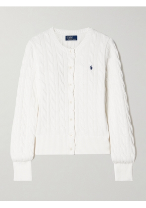 Polo Ralph Lauren - Embroidered Cable-knit Cotton Cardigan - White - xx small,x small,small,medium,large,x large