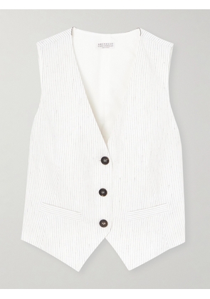 Brunello Cucinelli - Pinstriped Linen-blend Vest - White - IT38,IT40,IT42,IT44,IT46,IT48,IT50