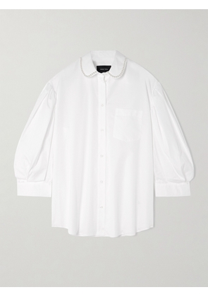 Simone Rocha - Faux Pearl-embellished Pleated Cotton-poplin Shirt - White - UK 4,UK 6,UK 8,UK 10,UK 12,UK 14