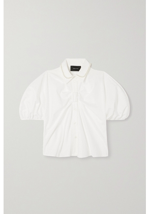 Simone Rocha - Faux Pearl-embellished Gathered Cotton-poplin Shirt - White - UK 4,UK 6,UK 8,UK 10,UK 12,UK 14