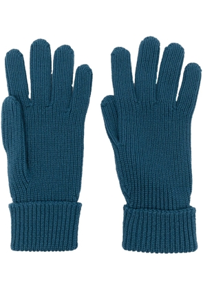 Woolrich logo-patch knitted wool gloves - Blue