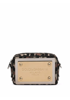 Dolce & Gabbana leopard jacquard logo-plaque crossbody bag - Black