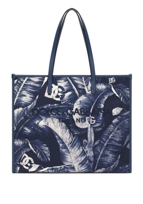 Dolce & Gabbana logo-embroidered canvas shoulder bag - Blue