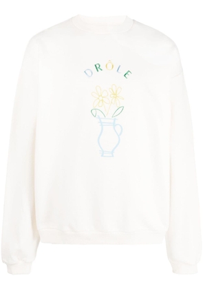 Drôle De Monsieur embroidered-logo cotton sweatshirt - Neutrals