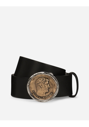 Dolce & Gabbana Leather Belt With Brand Coin - Man Belts Black Leather 105