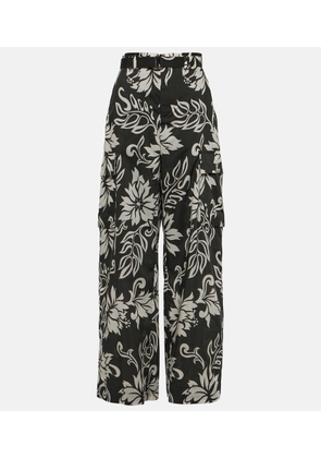 Sacai High-rise floral wide-leg pants