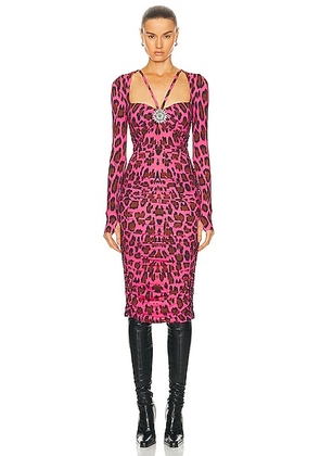 Roberto Cavalli Leopard Bodycon Dress in Pink - Fuchsia. Size 38 (also in 40, 42, 44).