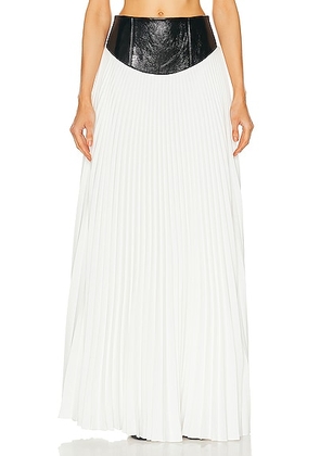 Brandon Maxwell Pleated Leather Yoke Skirt in Black & White - White. Size 2 (also in ).