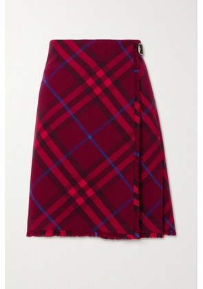 Burberry - Wrap-effect Checked Wool Skirt - Red - UK 4,UK 6,UK 8,UK 10,UK 12,UK 14,UK 16