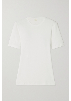 TOTEME - Embroidered Ribbed Stretch-cotton Jersey T-shirt - White - xx small,x small,small,medium,large