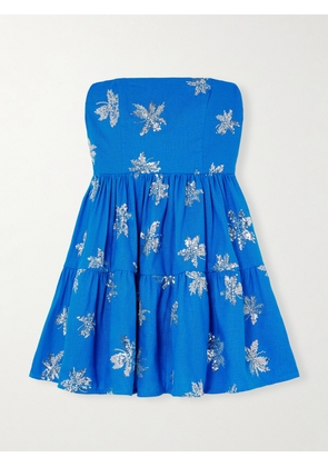 WAIMARI - + Net Sustain Stardust Strapless Embellished Tiered Woven Mini Dress - Blue - x small,small,medium,large,x large