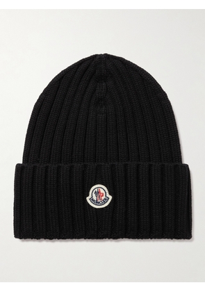 Moncler - Logo-appliquéd Ribbed Wool Beanie - Black - One size