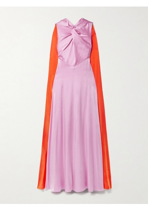 Roksanda - Amanita Cape-effect Twist-front Two-tone Silk-satin Gown - Pink - UK 6,UK 8,UK 10,UK 12,UK 14,UK 16
