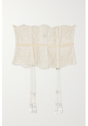 I.D. Sarrieri - + Net Sustain Tubereuse Blanche Satin-trimmed Embroidered Tulle Suspender Belt - Cream - x small,small,medium,large,x large,xx large