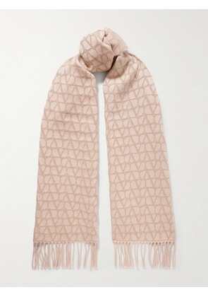 Valentino Garavani - Toile Iconographe Fringed Wool-jacquard Scarf - Neutrals - One size