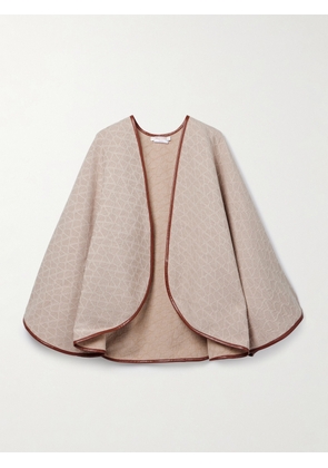 Valentino Garavani - Toile Iconographe Leather-trimmed Jacquard-knit Wool Wrap - Neutrals - One size