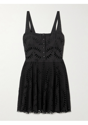Charo Ruiz - Ricka Scalloped Broderie Anglaise Cotton-blend Mini Dress - Black - x small,small,medium,large,x large