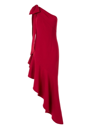 Marchesa Notte draped one-shoulder midi dress - Red