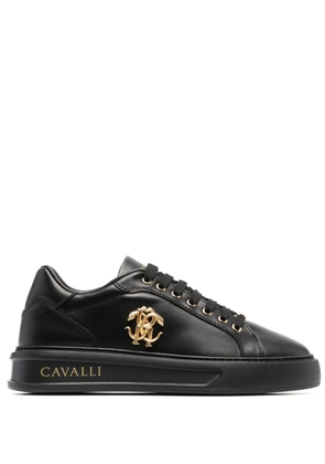 Roberto Cavalli Mirror Snake-plaque leather sneakers - Black