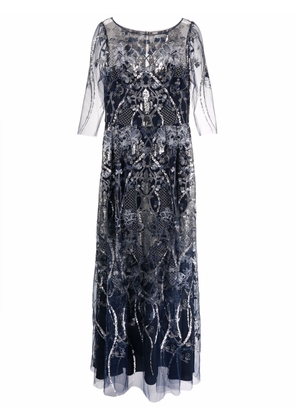 Marchesa Notte embroidered tulle gown - Blue