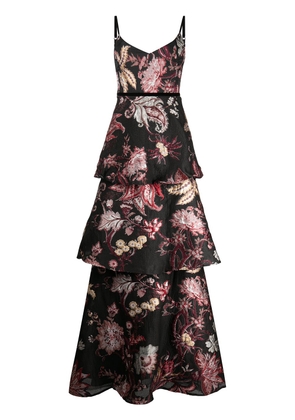 Marchesa Notte three-tiered sleeveless velvet gown - Black
