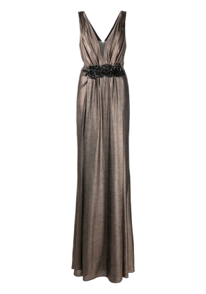 Marchesa Notte pleated plunge-neck gown - Metallic