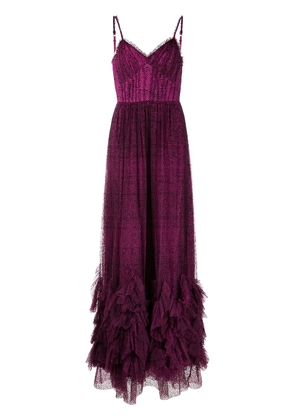 Marchesa Notte ruffle-trim polka-dot gown - Purple