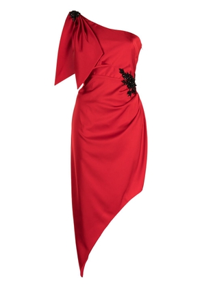 Marchesa Notte pleated-detail one-shoulder dress - Red