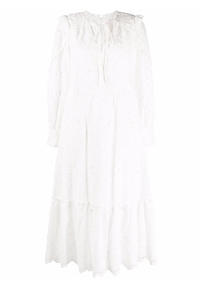 Marchesa Notte broderie anglaise long-sleeve dress - White