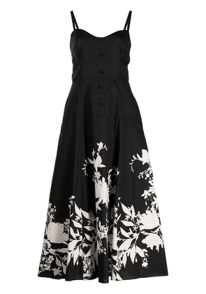 Marchesa Notte floral-print sweetheart neck dress - Black