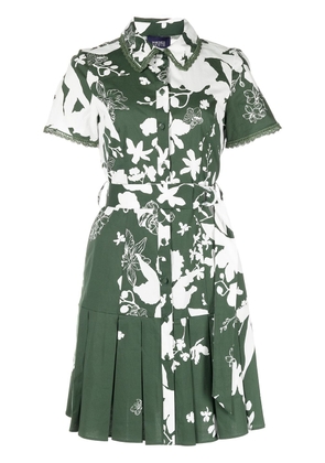 Marchesa Notte floral-print button-down dress - Green