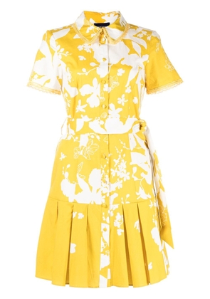 Marchesa Notte floral-print button-down dress - Yellow