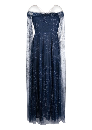Marchesa Notte tulle-overlay embellished gown - Blue
