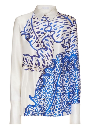 Ferragamo graphic-print long-sleeved silk shirt - Blue