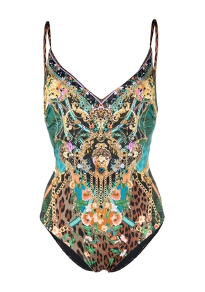 Camilla crystal-embellished graphic-print swimsuit - Green