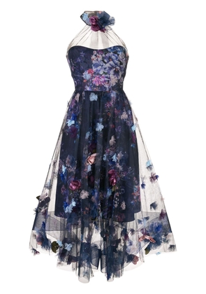 Marchesa Notte 3D floral dress - Blue