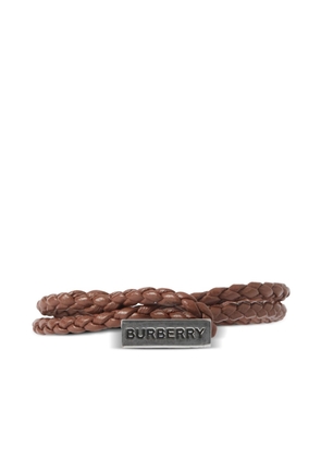 Burberry engraved-logo braided leather bracelet - Brown
