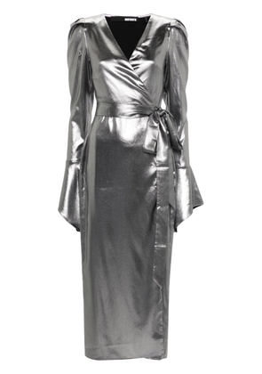 ROTATE laminated-finish maxi wrap dress - Silver