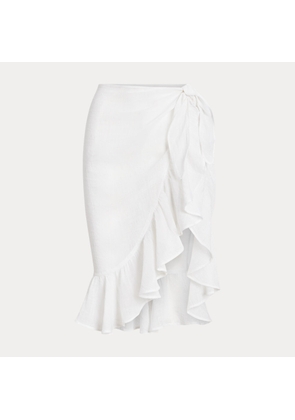 Ruffle-Trim Cotton-Linen Wrap Skirt