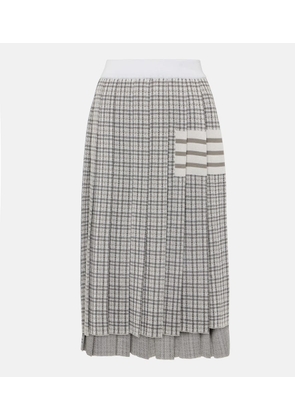 Thom Browne Checked pleated silk and cotton midi skirt