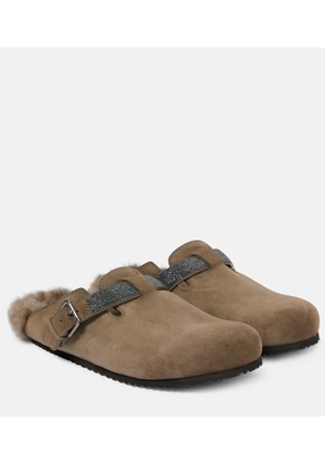 Brunello Cucinelli Shearling-lined suede slippers