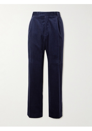 Mr P. - Tapered Pleated Cotton and Cashmere-Blend Corduroy Trousers - Men - Blue - 28