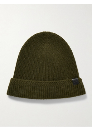 TOM FORD - Leather-Trimmed Ribbed Wool and Cashmere-Blend Beanie - Men - Green - S